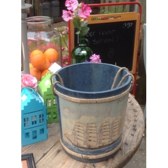 Houten emmer met zeevaartafbeelding 